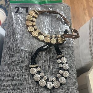 Gold and Silver Disc Statement Necklace Set - Women Jewelry. Bag #27.